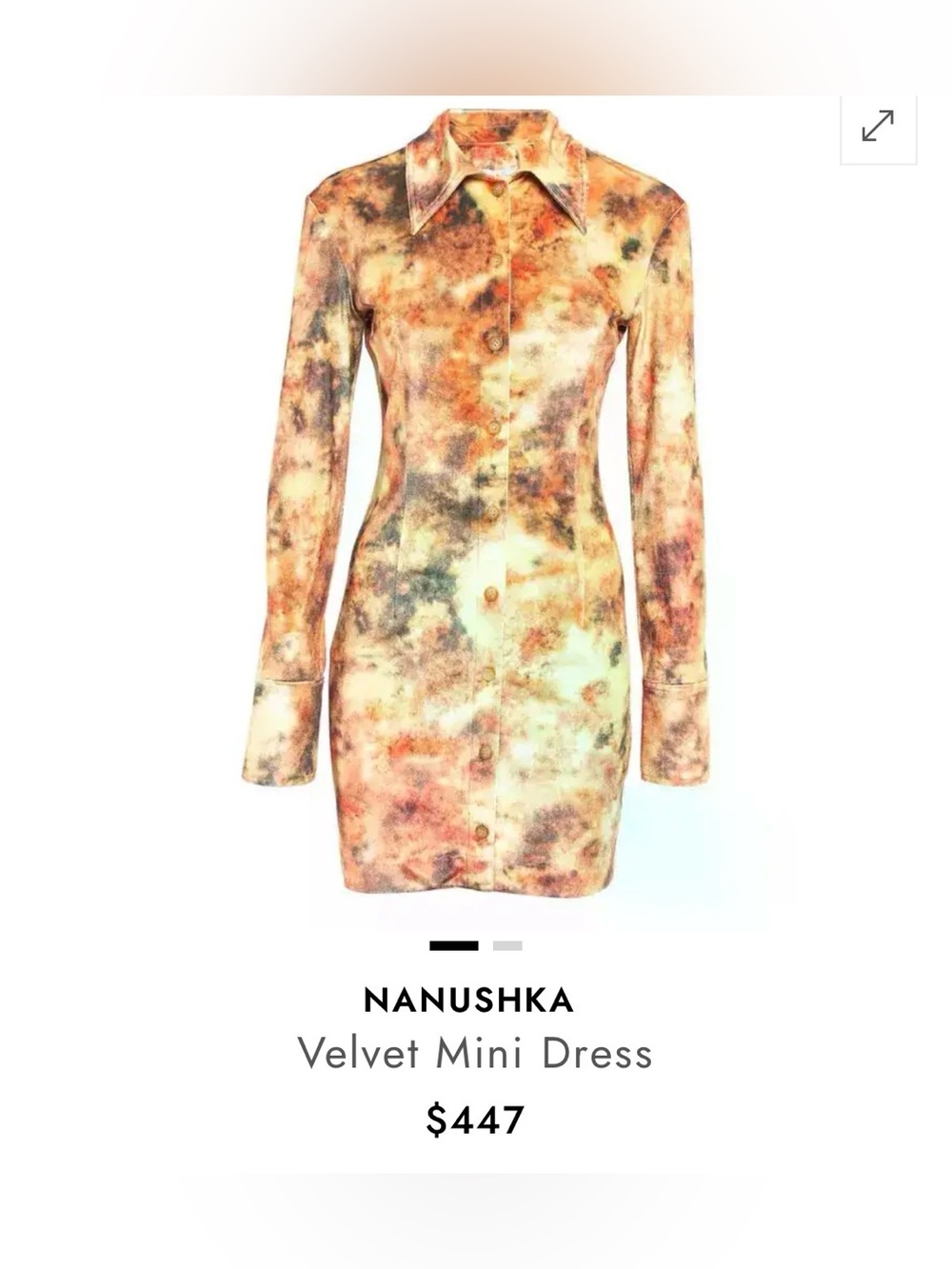 Nanushka Floral Long-Sleeve Shirt Dress in Orange